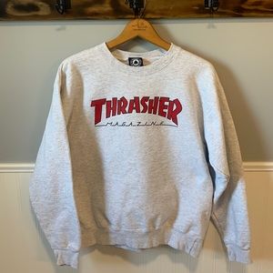 Vintage Light Grey Small Thrasher Magazine Logo Crewneck Sweatshirt